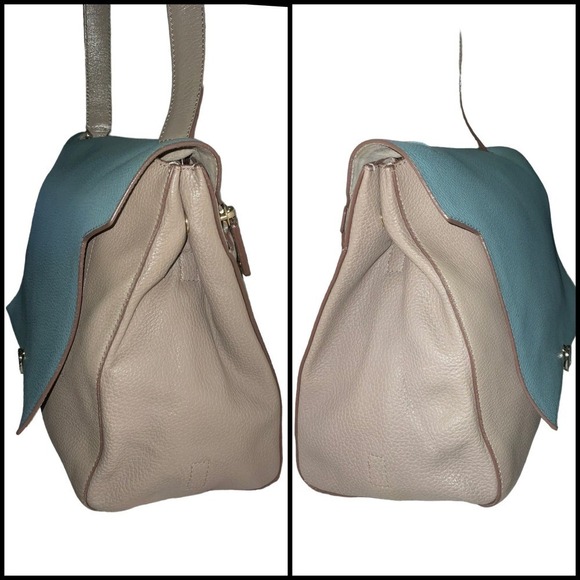 Anya Hindmarch  Bathurst Satchel Shoulder Bag Blue Beige Leather - Picture 9 of 15